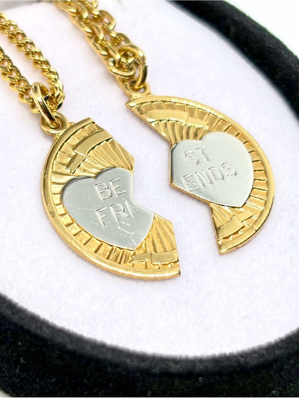 Theda 14K Gold Filled Best Friend Friendship Charm Chain Necklace Pair w Box 12”
